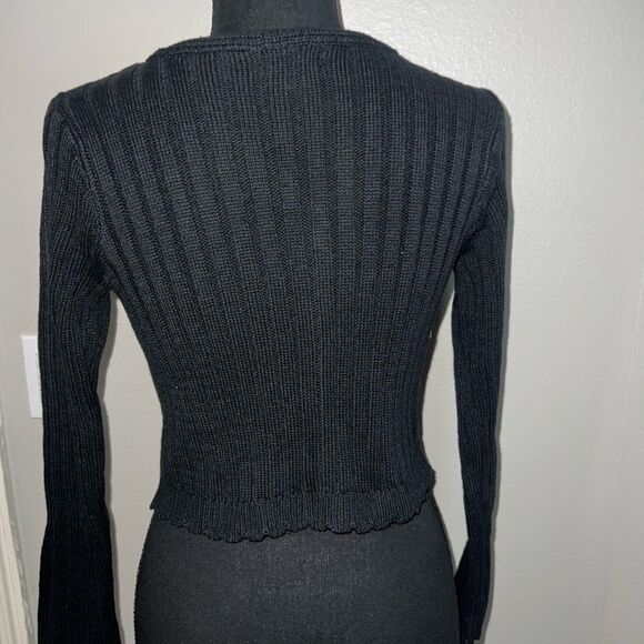 Black Cardigan Sweater with V-Neck and Long Sleeves - Picture 4 of 5
